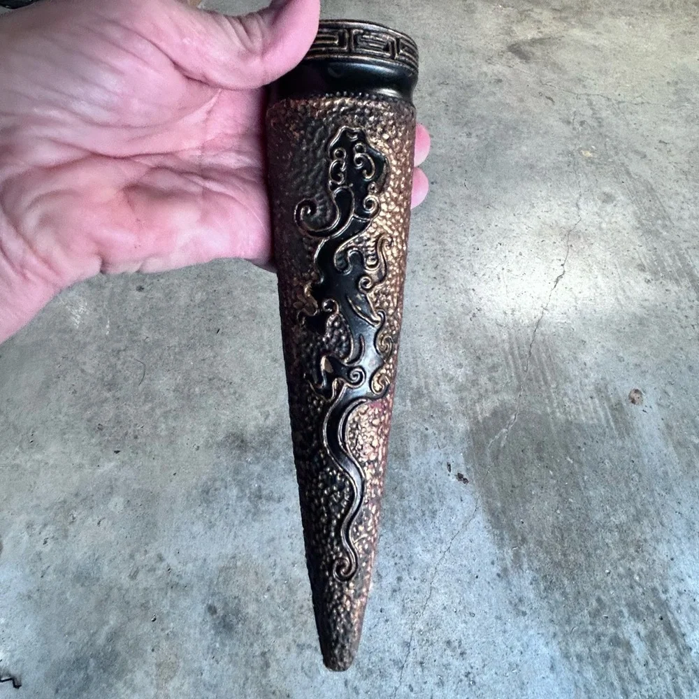50%offw❤️ Vtg Tokanabe Japanese Wall Pocket Vase Black Dragon 8.5